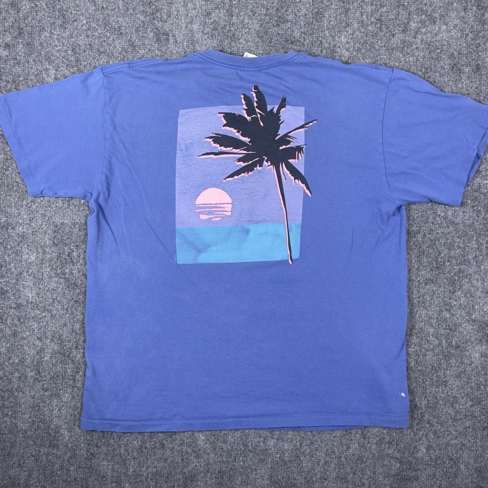 Sun East T-Shirt Mens XL Blue 1988 Vintage Palm Tree Sunset Graphic Tee